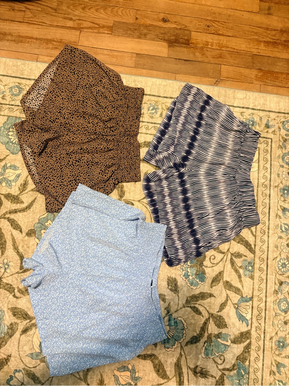 Witchery Trio: Brown Leopard, Navy Stripe & Light Blue Floral Shorts